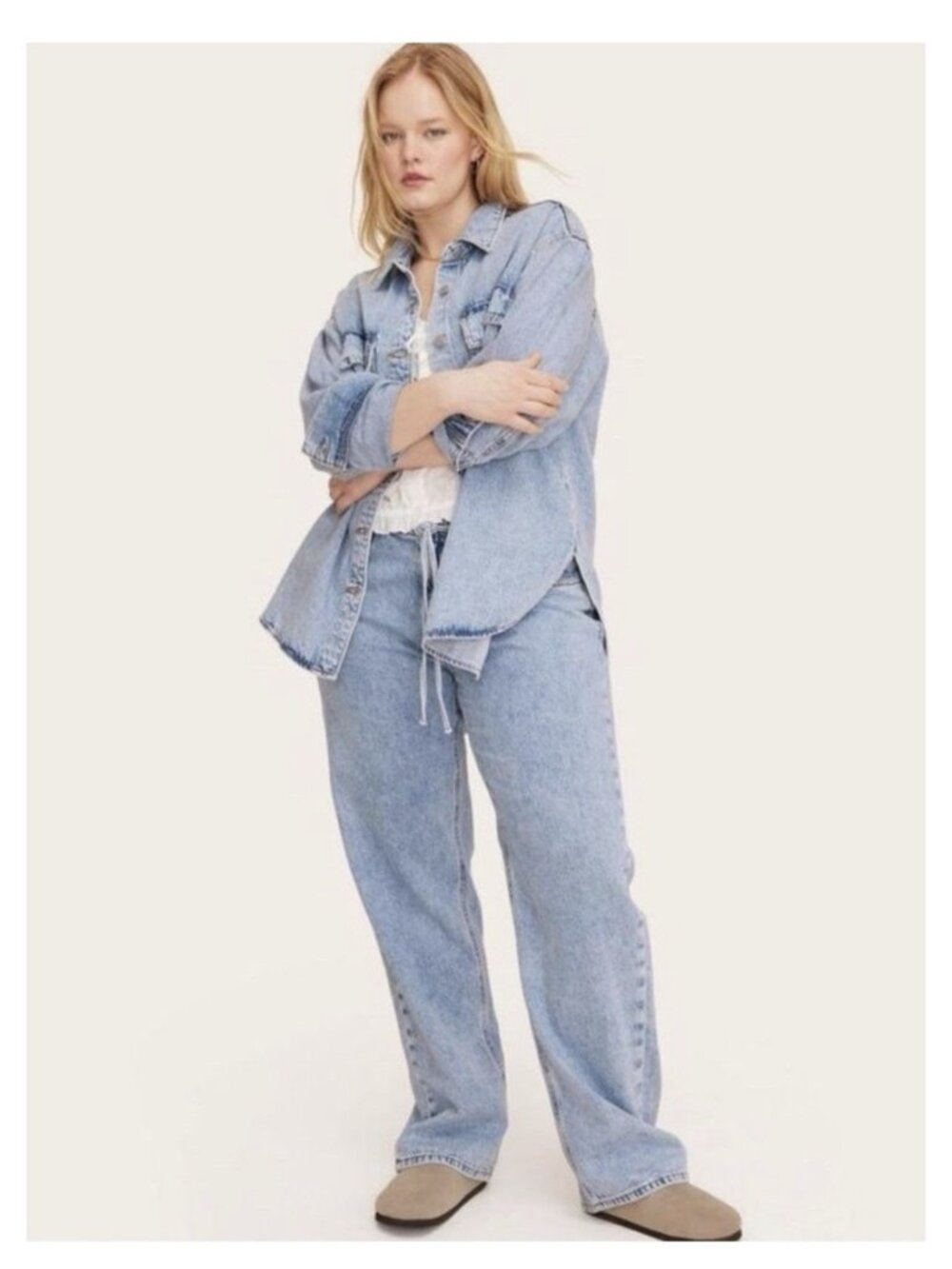Parke Target Denim Shacket Shirt Jacket Light Wash Oversized Button Front Sz XL - Picture 16 of 16